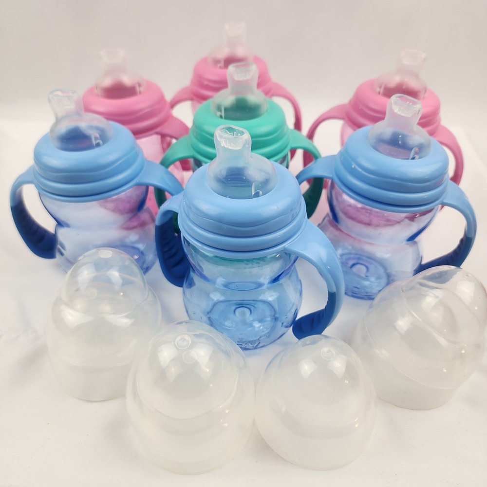 Nuby 7 Piece Grip N' Sip Clik It Sippy Cup with Lids Soft Flex Spout No Spill